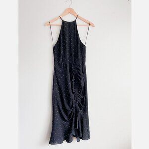 Cooper St Portia Midi Dress Black Polka Dots Ruched Halter Dress - Size 6